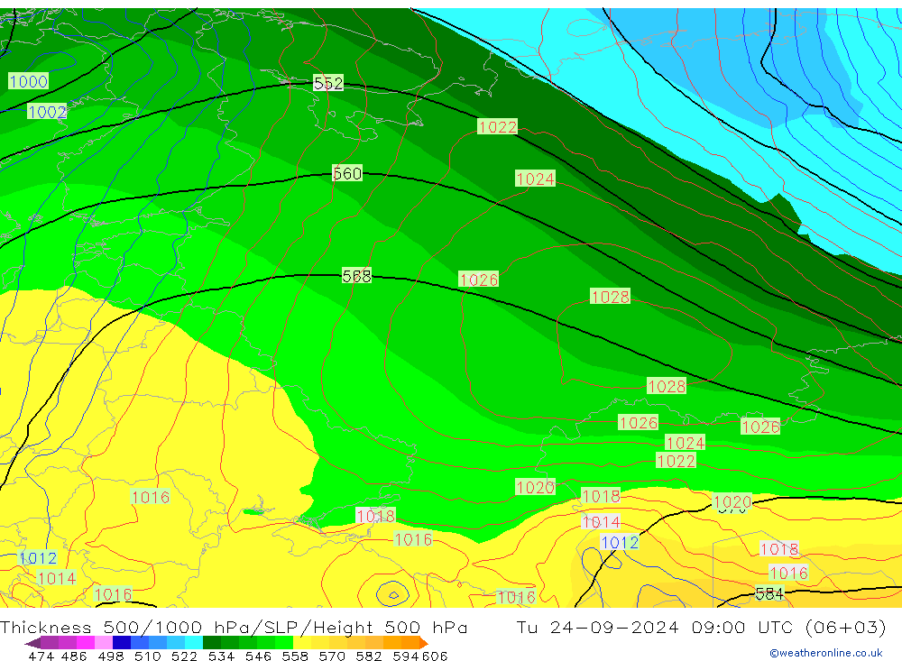 Thck 500-1000hPa GFS Ter 24.09.2024 09 UTC