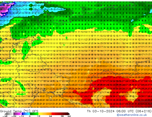 Temperatura del suelo GFS jue 03.10.2024 06 UTC