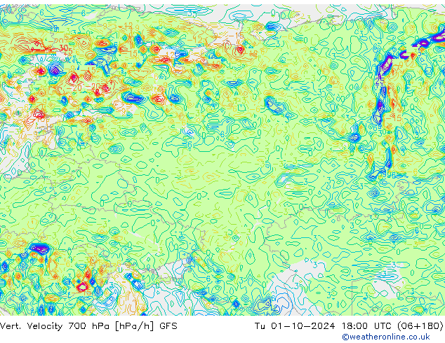 Vert. Velocity 700 hPa GFS Tu 01.10.2024 18 UTC