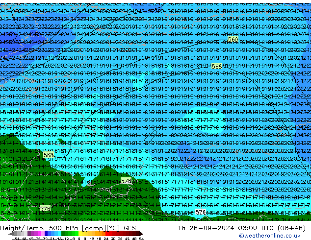 Hoogte/Temp. 500 hPa GFS do 26.09.2024 06 UTC