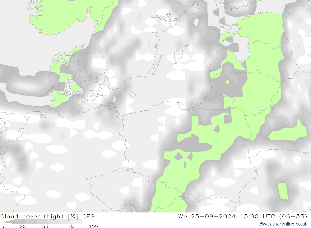 Cloud cover (high) GFS We 25.09.2024 15 UTC