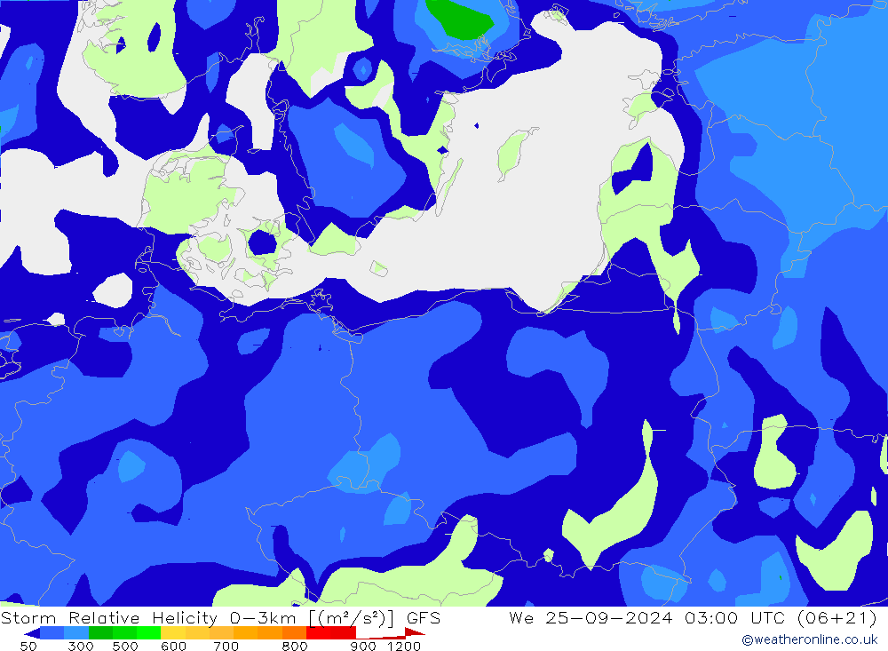 Storm Relative Helicity GFS mié 25.09.2024 03 UTC