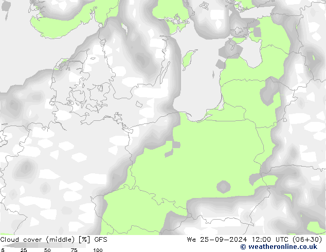 Nubes medias GFS mié 25.09.2024 12 UTC