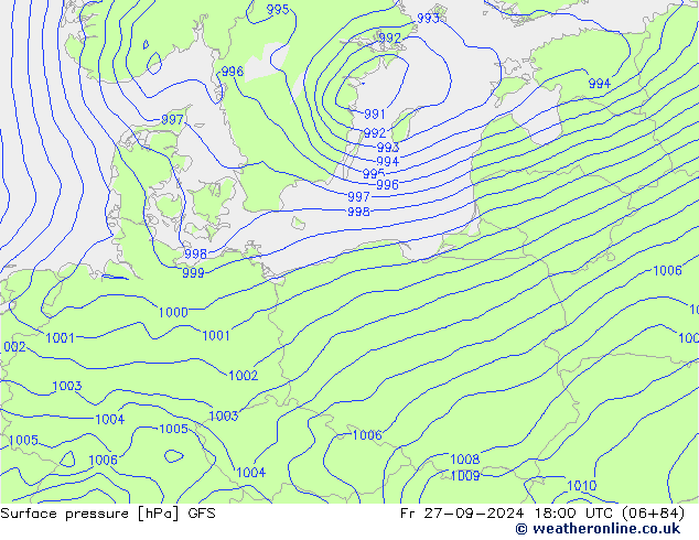 Surface pressure GFS Fr 27.09.2024 18 UTC