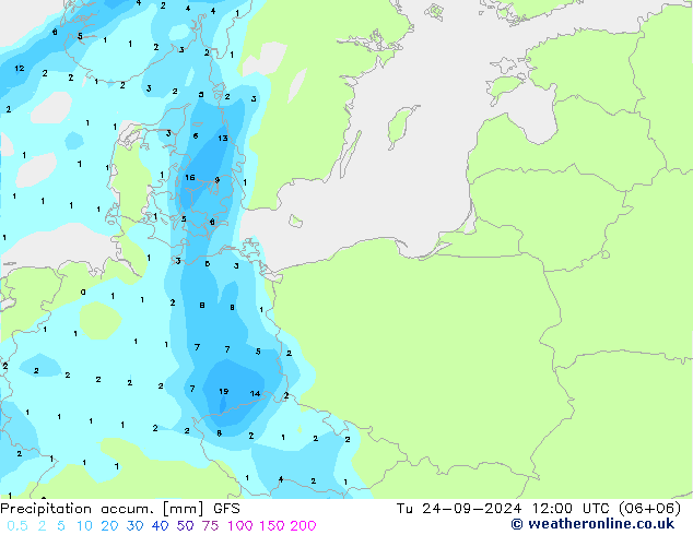 Précipitation accum. GFS mar 24.09.2024 12 UTC