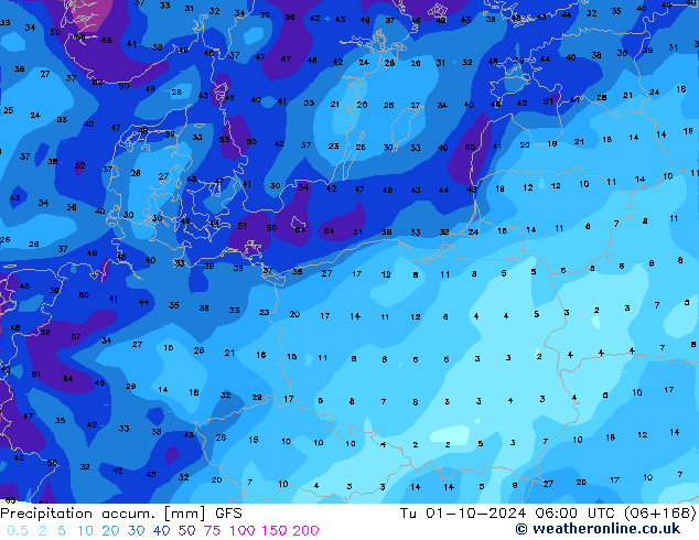 Precipitation accum. GFS Ter 01.10.2024 06 UTC