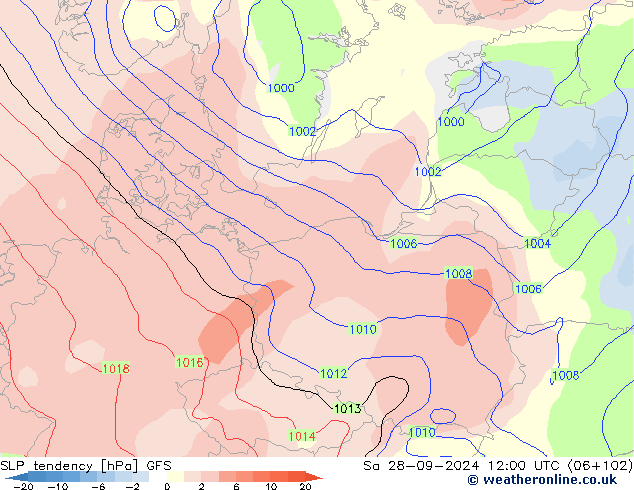 Tendenza di Pressione GFS sab 28.09.2024 12 UTC