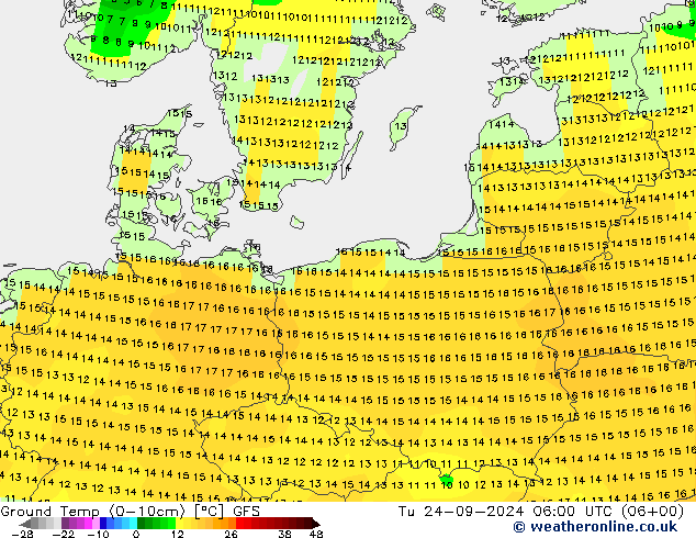 Ground Temp (0-10cm) GFS Tu 24.09.2024 06 UTC