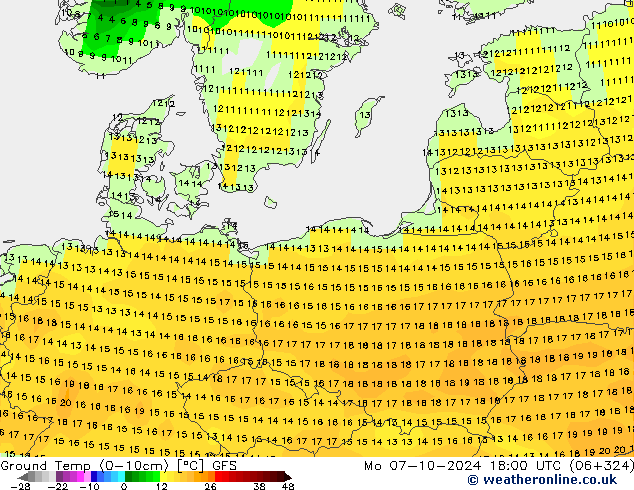 Ground Temp (0-10cm) GFS Mo 07.10.2024 18 UTC