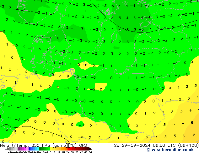 Z500/Rain (+SLP)/Z850 GFS dim 29.09.2024 06 UTC