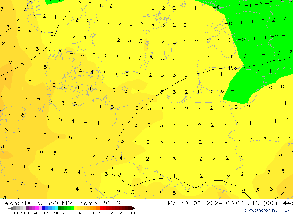 Z500/Rain (+SLP)/Z850 GFS пн 30.09.2024 06 UTC