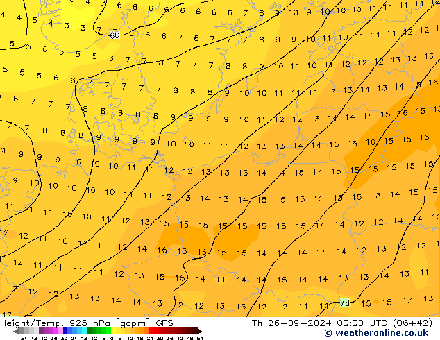 Height/Temp. 925 hPa GFS Qui 26.09.2024 00 UTC