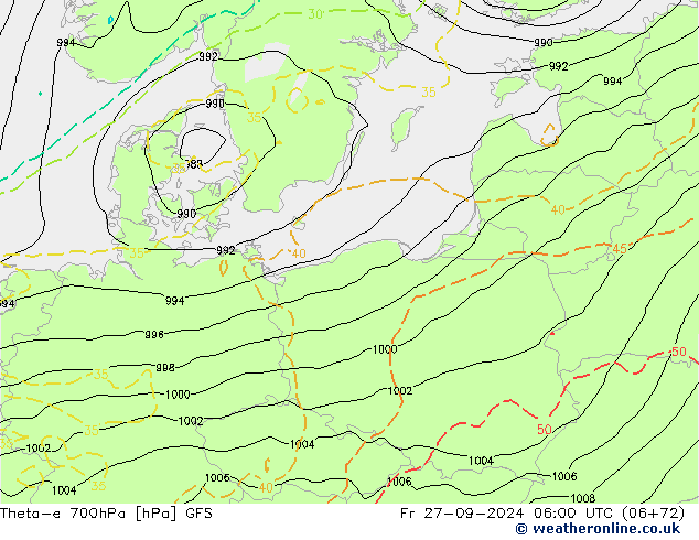 Theta-e 700hPa GFS Fr 27.09.2024 06 UTC