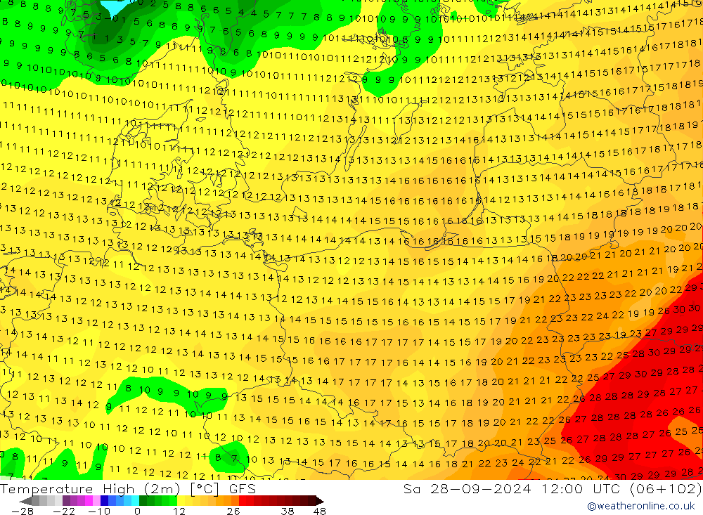 Maksimum Değer (2m) GFS Cts 28.09.2024 12 UTC