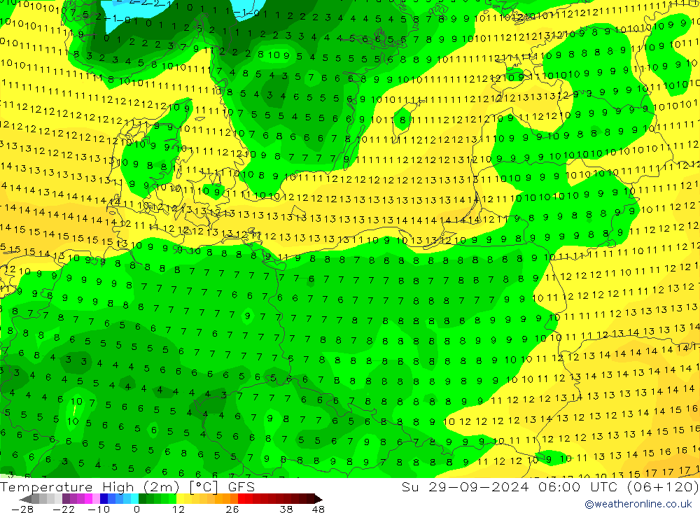 Temp. massima (2m) GFS dom 29.09.2024 06 UTC