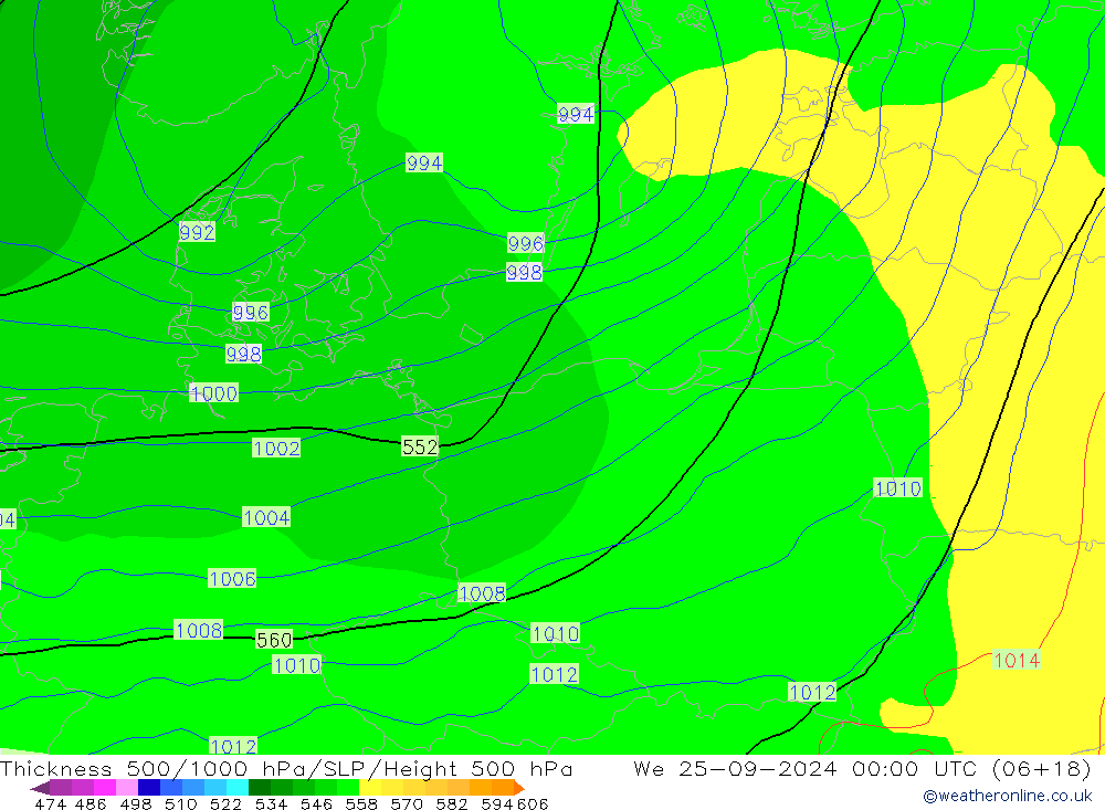 Thck 500-1000hPa GFS  25.09.2024 00 UTC