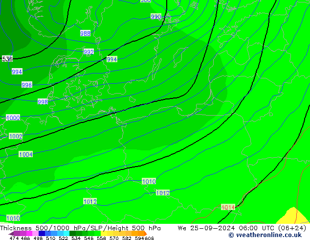 Thck 500-1000hPa GFS St 25.09.2024 06 UTC