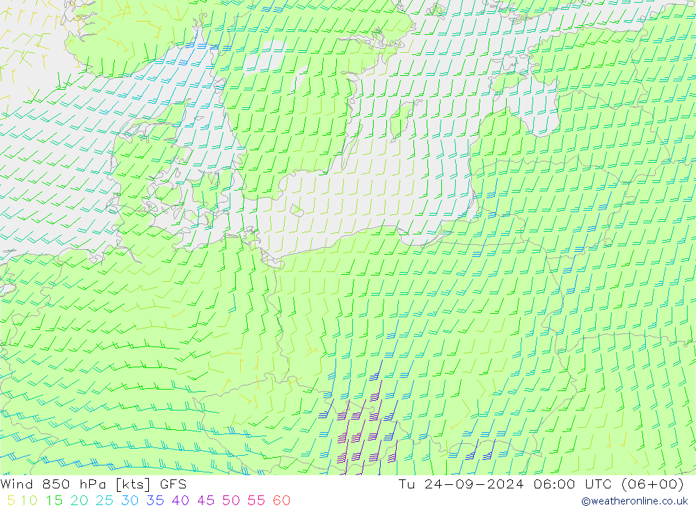 wiatr 850 hPa GFS wrzesień 2024