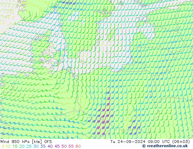 Wind 850 hPa GFS Září 2024