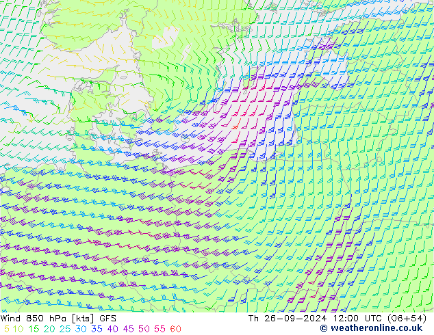 Vento 850 hPa GFS Qui 26.09.2024 12 UTC