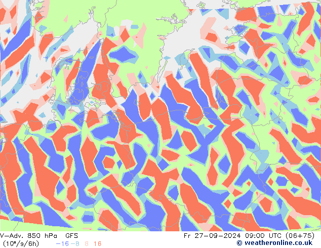 V-Adv. 850 гПа GFS пт 27.09.2024 09 UTC
