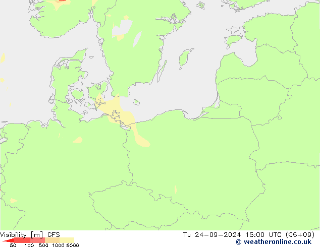 Dohlednost GFS Út 24.09.2024 15 UTC