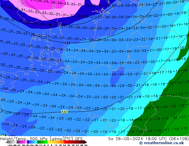 Z500/Rain (+SLP)/Z850 GFS Sa 28.09.2024 18 UTC