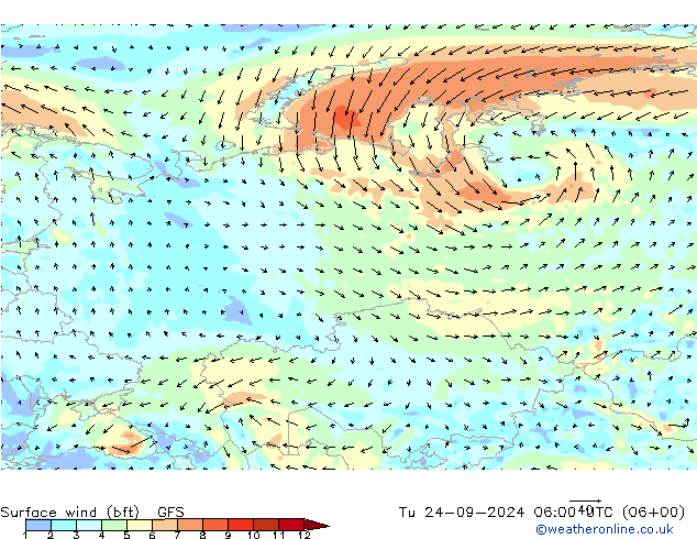 Vento 10 m (bft) GFS Settembre 2024