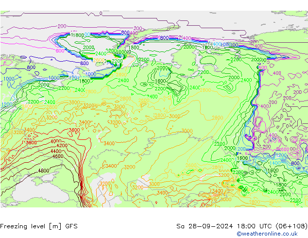 Freezing level GFS Sa 28.09.2024 18 UTC