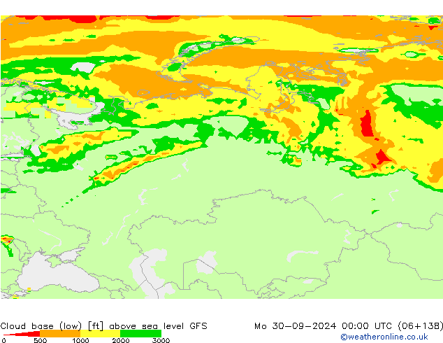 Cloud base (low) GFS Po 30.09.2024 00 UTC