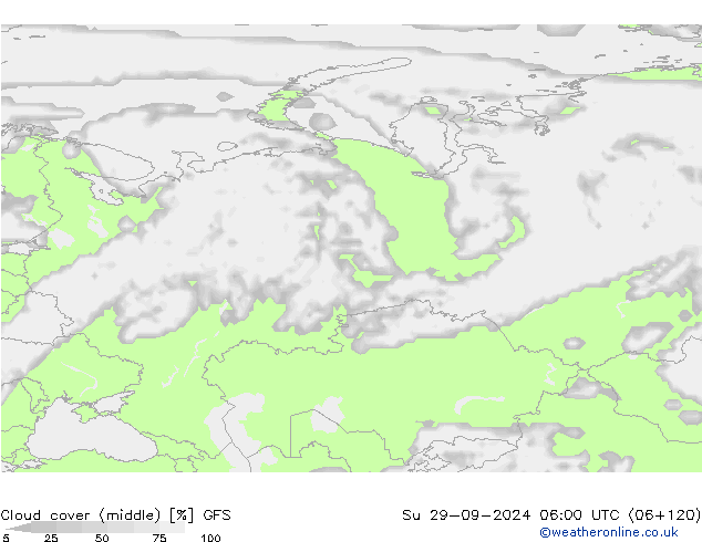 Cloud cover (middle) GFS Su 29.09.2024 06 UTC