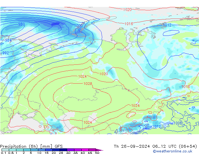 Z500/Rain (+SLP)/Z850 GFS Čt 26.09.2024 12 UTC