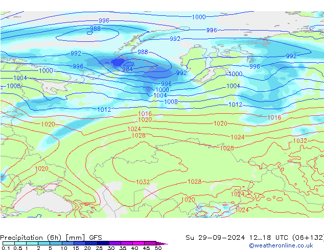 Precipitación (6h) GFS dom 29.09.2024 18 UTC