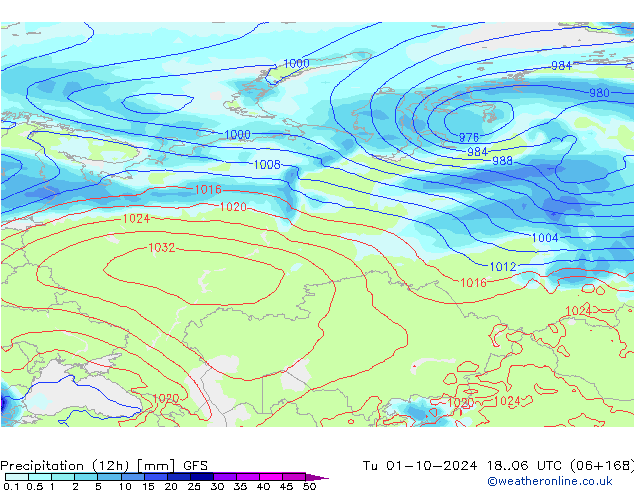 Precipitación (12h) GFS mar 01.10.2024 06 UTC