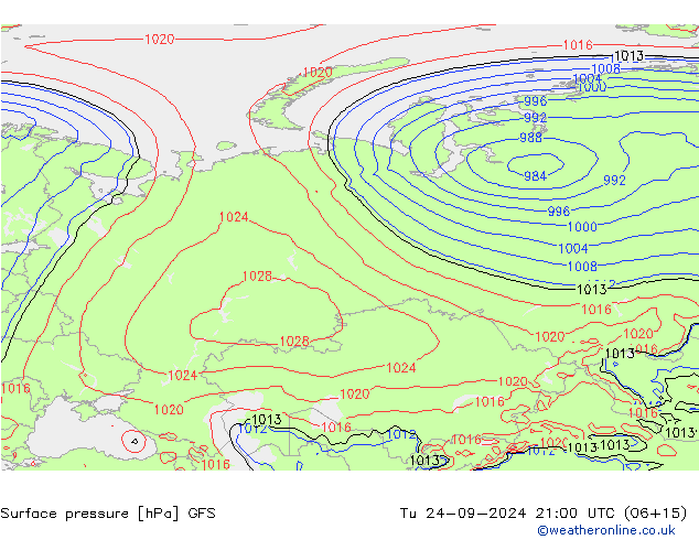 Pressione al suolo GFS mar 24.09.2024 21 UTC