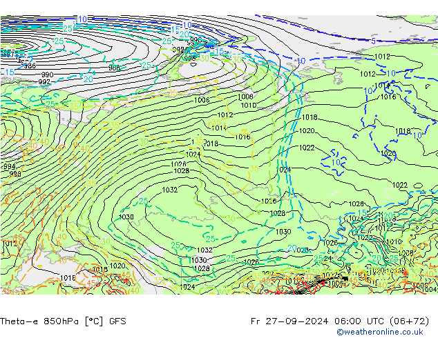 Theta-e 850hPa GFS Fr 27.09.2024 06 UTC