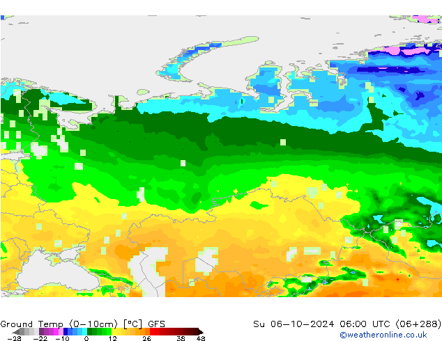 Ground Temp (0-10cm) GFS Su 06.10.2024 06 UTC