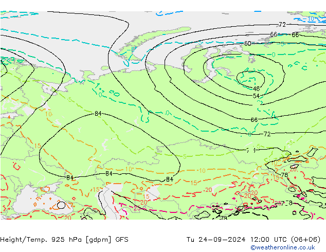 Hoogte/Temp. 925 hPa GFS di 24.09.2024 12 UTC