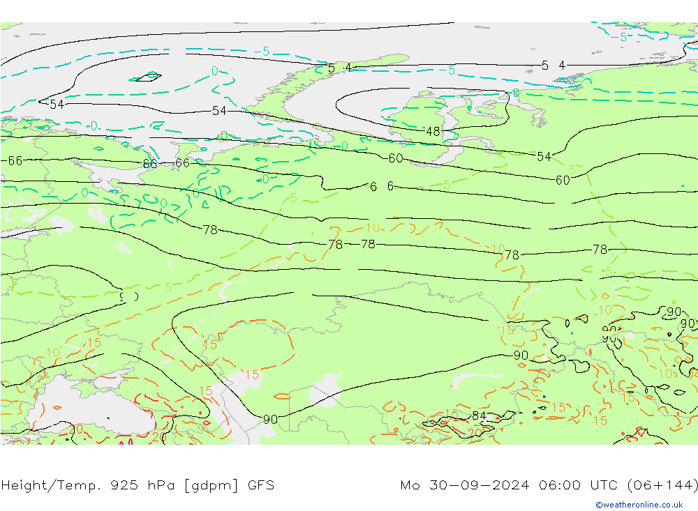 Height/Temp. 925 hPa GFS Seg 30.09.2024 06 UTC