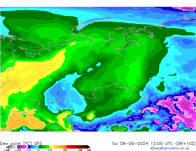 Dew point GFS Sa 28.09.2024 12 UTC