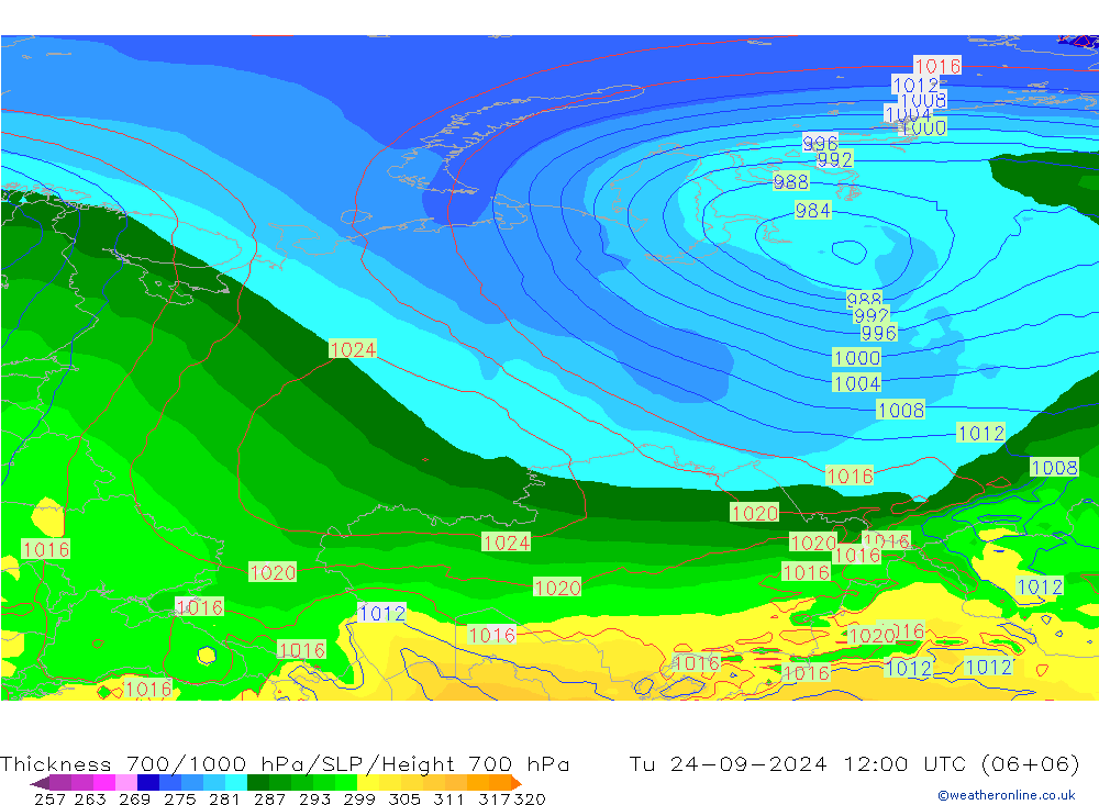 Thck 700-1000 hPa GFS Tu 24.09.2024 12 UTC