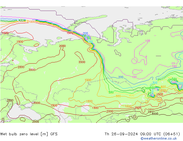 Wet bulb zero level GFS Th 26.09.2024 09 UTC