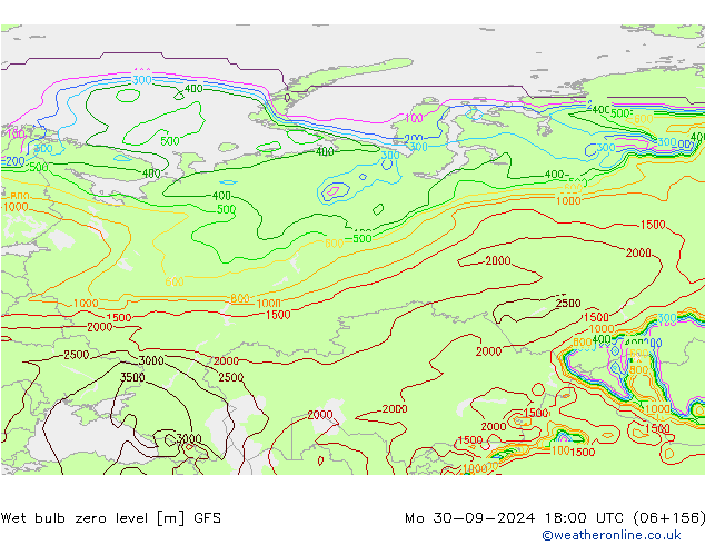 Theta-W Isoterma 0° GFS Seg 30.09.2024 18 UTC