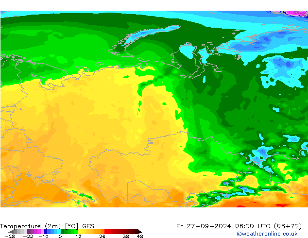 mapa temperatury (2m) GFS pt. 27.09.2024 06 UTC