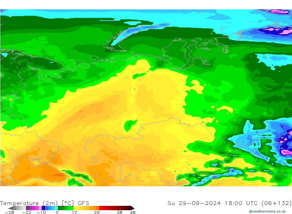 mapa temperatury (2m) GFS nie. 29.09.2024 18 UTC