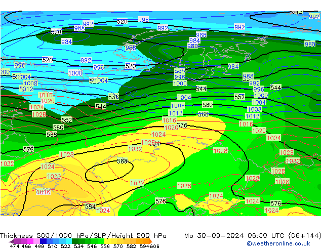 Thck 500-1000hPa GFS Seg 30.09.2024 06 UTC