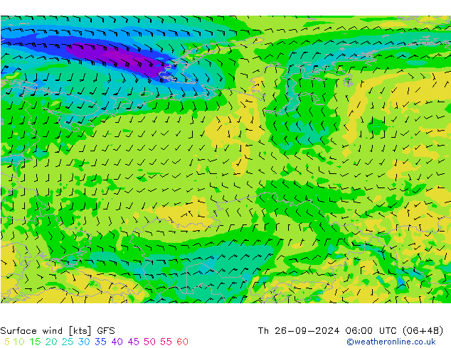 Vento 10 m GFS Qui 26.09.2024 06 UTC