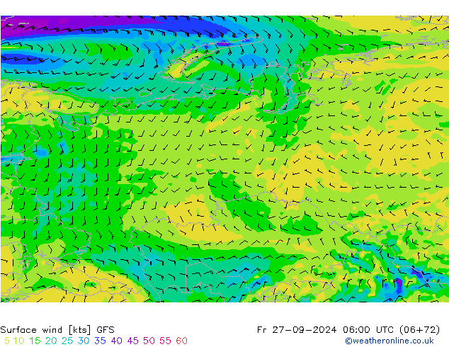 Surface wind GFS Fr 27.09.2024 06 UTC