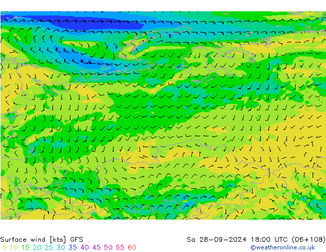 Surface wind GFS Sa 28.09.2024 18 UTC