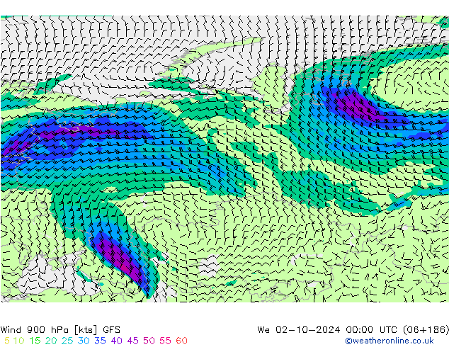 Vent 900 hPa GFS mer 02.10.2024 00 UTC